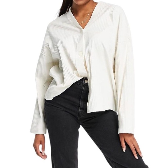 ✰cotton ribbed oversize jersey cardigan in off white✰ - Picture 1 of 3